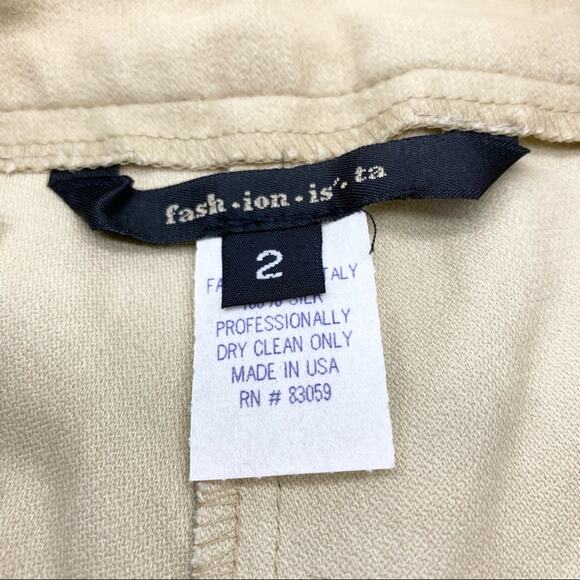 Fashionista 100% Silk Ankle Pants Mid Rise Tan Career Made In USA Women's  2‎ - Picture 9 of 11